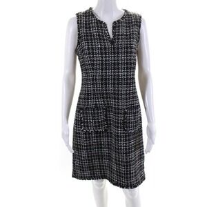 Karl Lagerfeld V Neck Tweed Knit Jumper Black White Dress 12